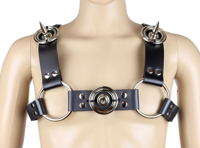 3" Spike Ring Wide  Leather Harness