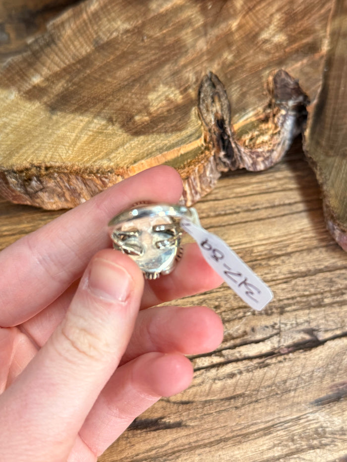 Silver turquoise ring band close-up with stamped interior markings