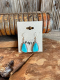 Turquoise teardrop fishhook earrings with sterling silver hooks, pair