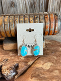 Sterling silver turquoise oval fishhook earrings with scalloped silver bezel