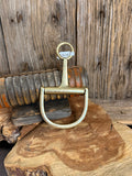 Gold-tone snaffle bit necklace pendant with curved hoop ring and top bail