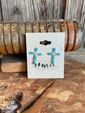 Sterling silver stud earrings with turquoise cross and dangling charms