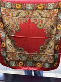 Red paisley wild rag scarf with ornate paisley medallions and floral accents