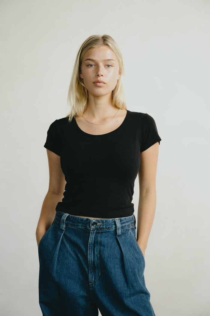 Baby Tee, Regen Silk Noil Jersey, Black
