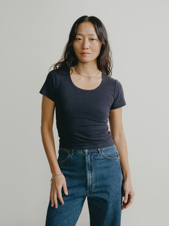 Baby Tee, Regen Silk Noil Jersey, Navy