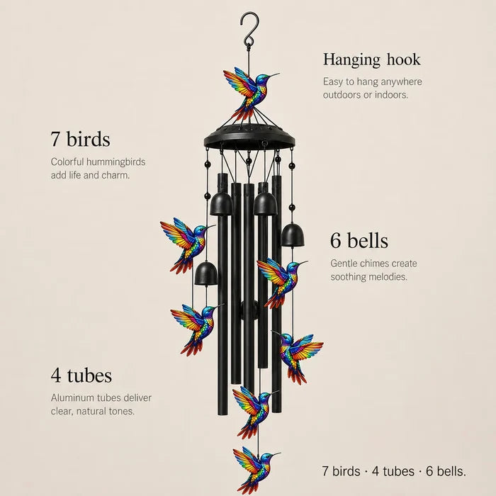 Birdsong – Rainbow Hummingbird Wind Chime for Garden, Patio & Porch
