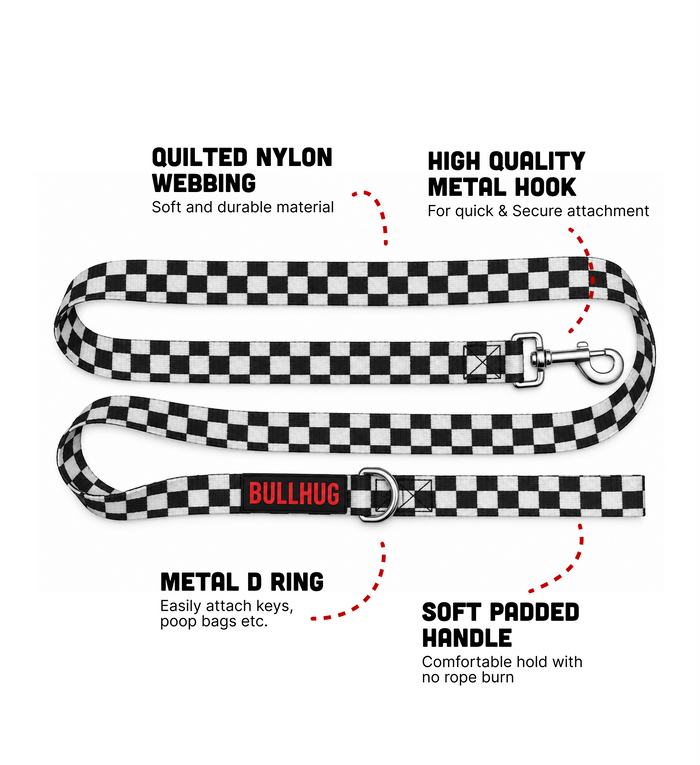 "BLACK AND WHITE CHECKERS" 6FT BULLHUG LEASH
