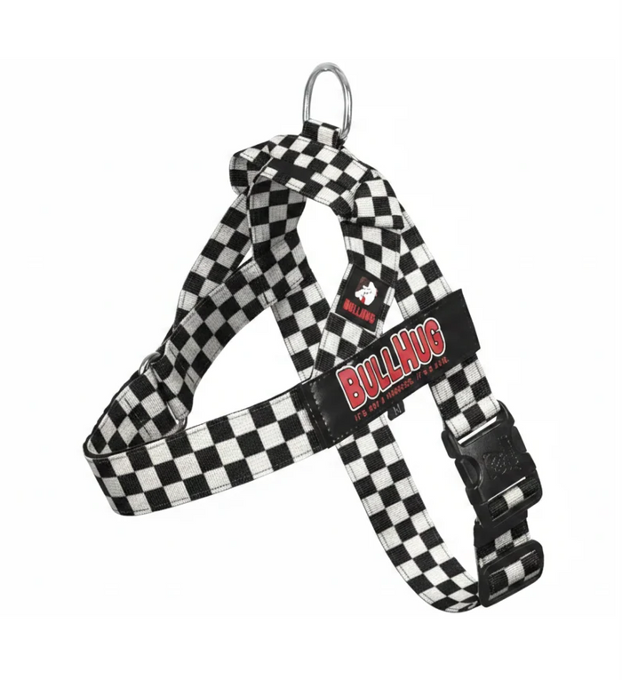 Black and White Checkers Dog Harness – Non-Choking, Adjustable