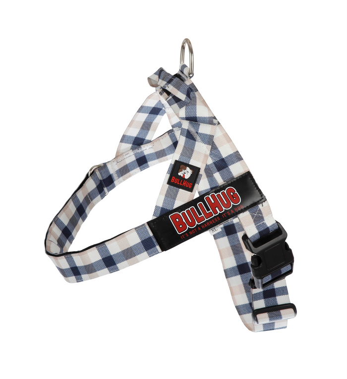 Blue & Tan Plaid BullHug Dog Harness & Leash Combo