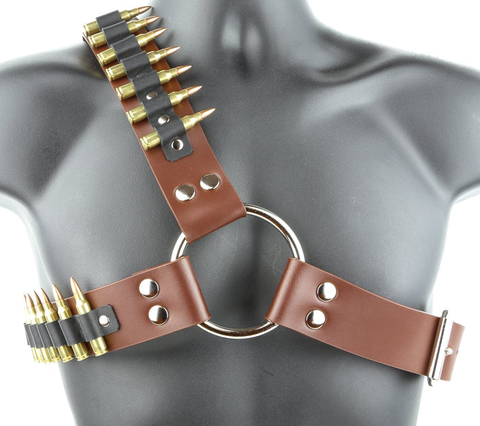 Brown Leather Real Brass .223 Bullet Leather Harness