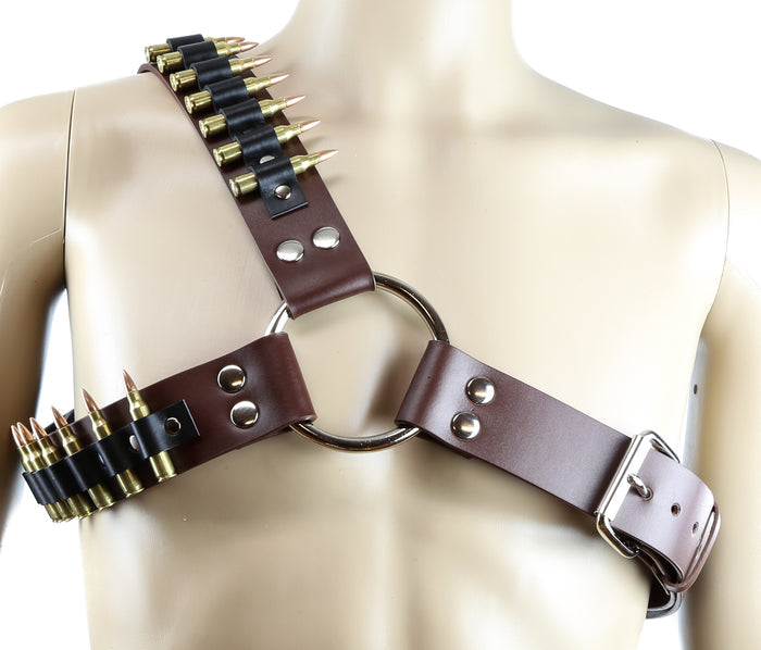 Brown Leather Real Brass .223 Bullet Leather Harness