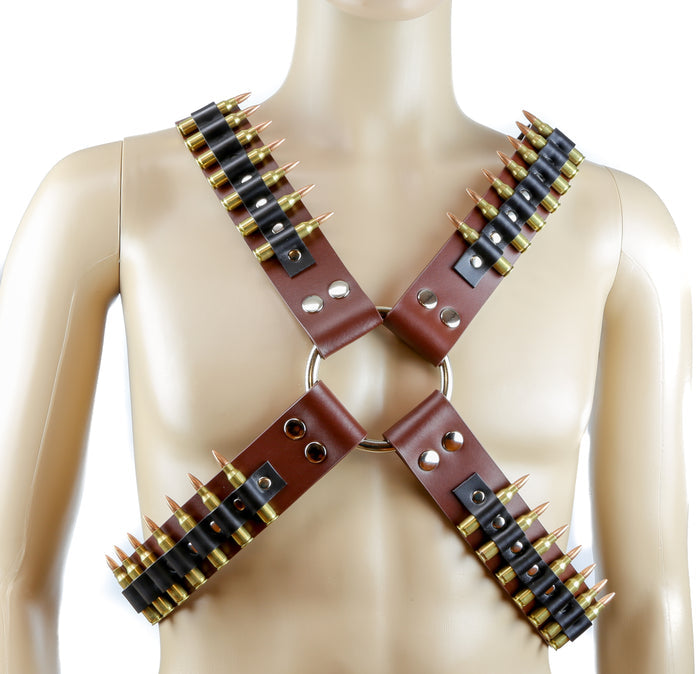 Brown Leather Real Brass .223 Bullet Leather Harness