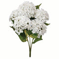 The Bush – Artificial Hydrangea Stem - White by All Delivery Options features lifelike white hydrangea flowers with green leaves and stems, showcased against a plain white background.