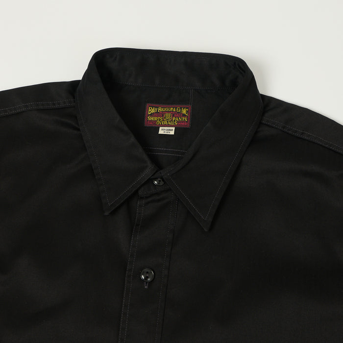Buzz Rickson's Open Pocket Short Sleeve Herringbone Work Shirt - Black