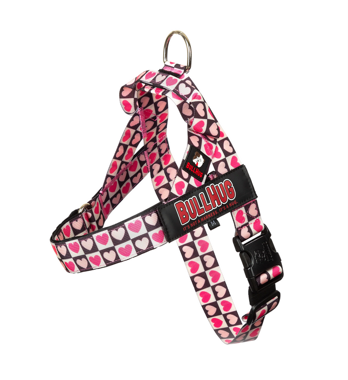 Checkered Hearts BullHug Dog Harness – Non-Choking, Adjustable