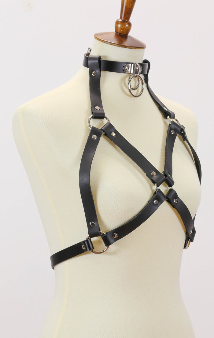 Chest Harness With Bondage Double Ring Choker