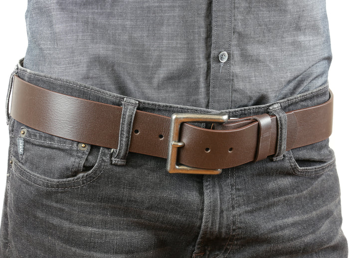 Classic Genuine Brown Leather Dress Casual Jean Belt  1 1/2" Width Classic Buckle