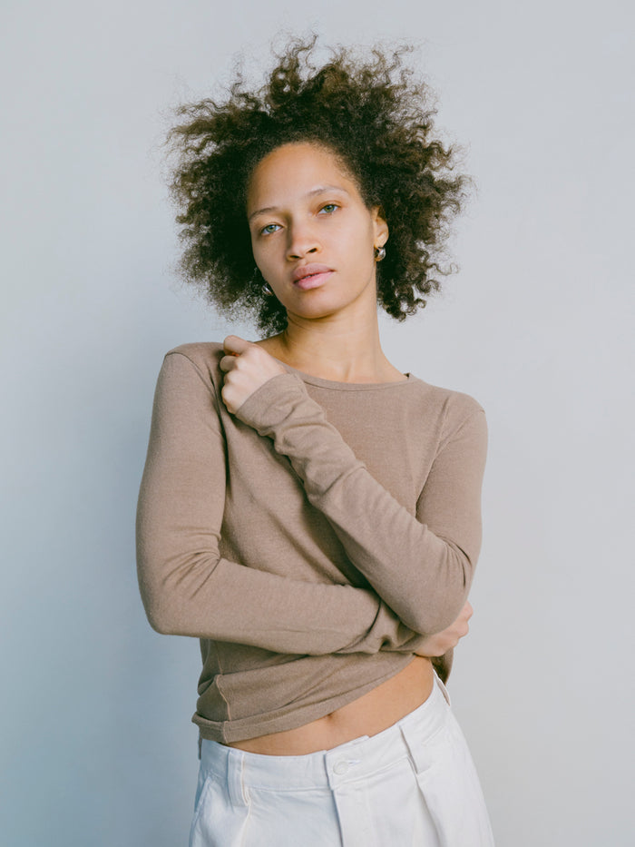 Classic Long Sleeve, Regen Silk Noil Jersey, Tea