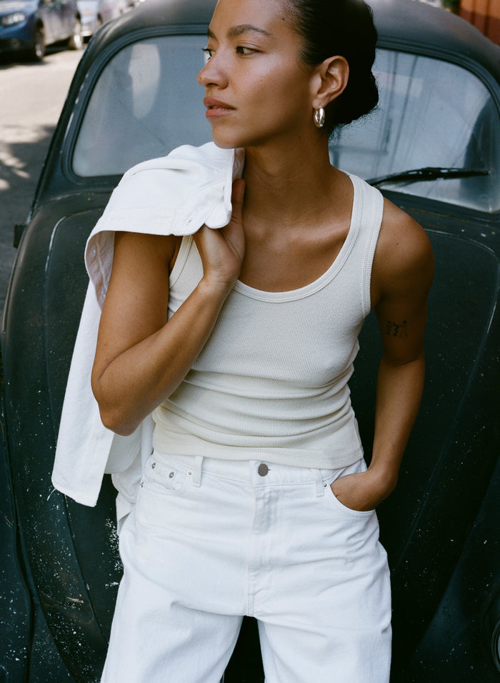 Classic Tank, Ribbed Silk Noil Jersey, Natural