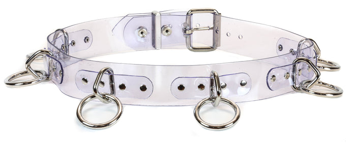 Clear Vinyl Silver Ring Bondage Belt Wide Belt Genuine Leather