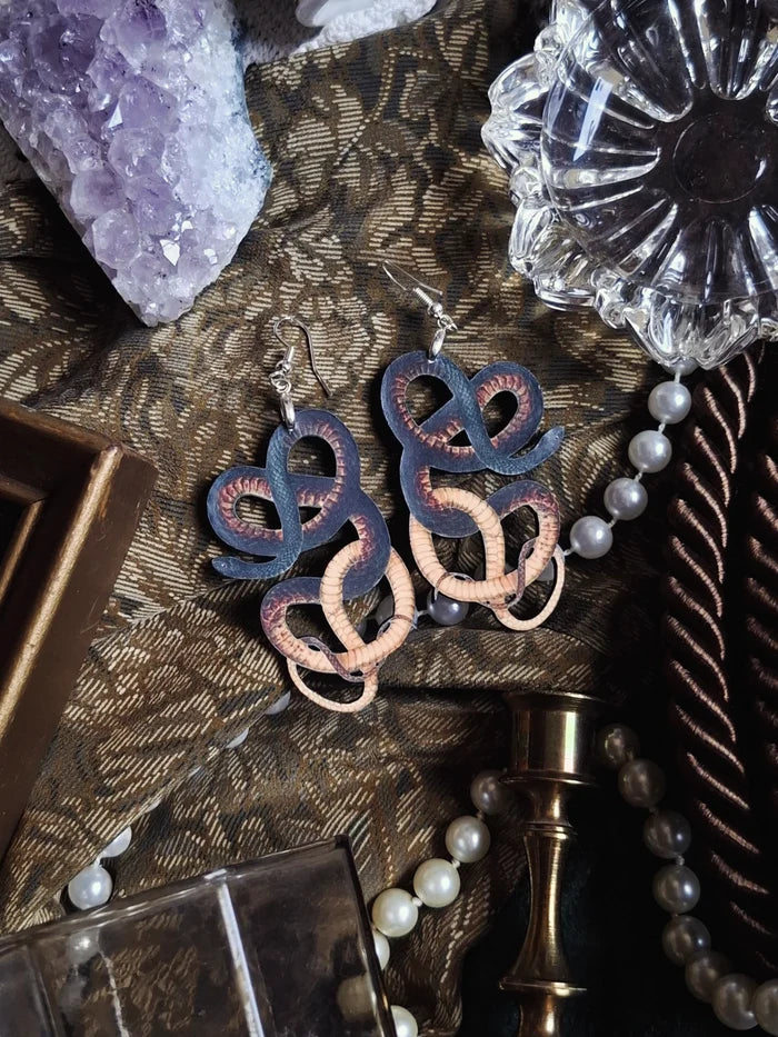Coachwhip Snake Wooden Earrings