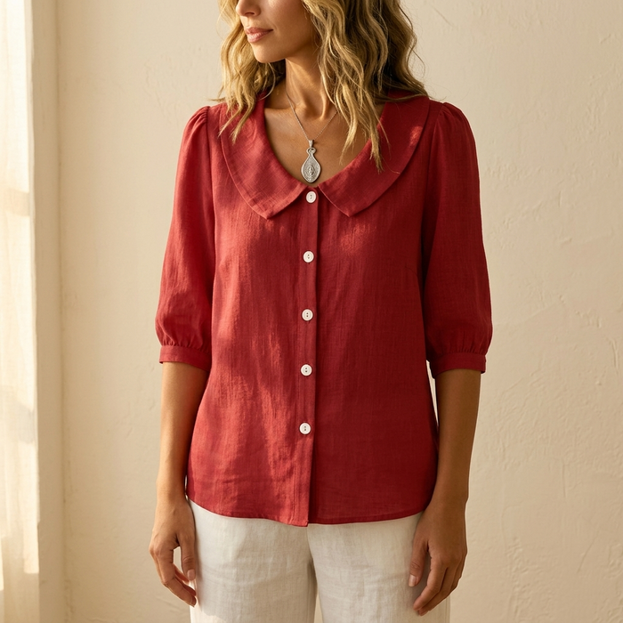 Collara – Retro Peter Pan Collar Button Up Blouse
