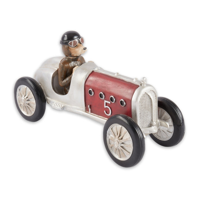 Collectable Resin Dog Driving Race Car
