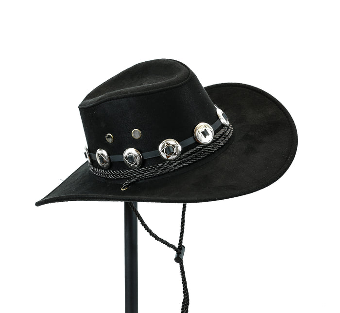 Conch Western Cowboy Hat Conch Rope Band Wide Brim Cowgirl Jazz Cap Wool Blend