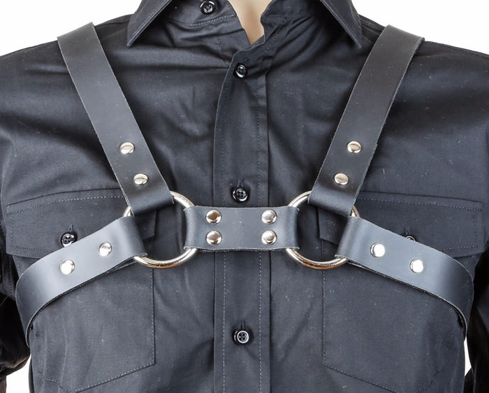 Copy of Leather Bulldog Body Harness Black Rings Snap Adjustable