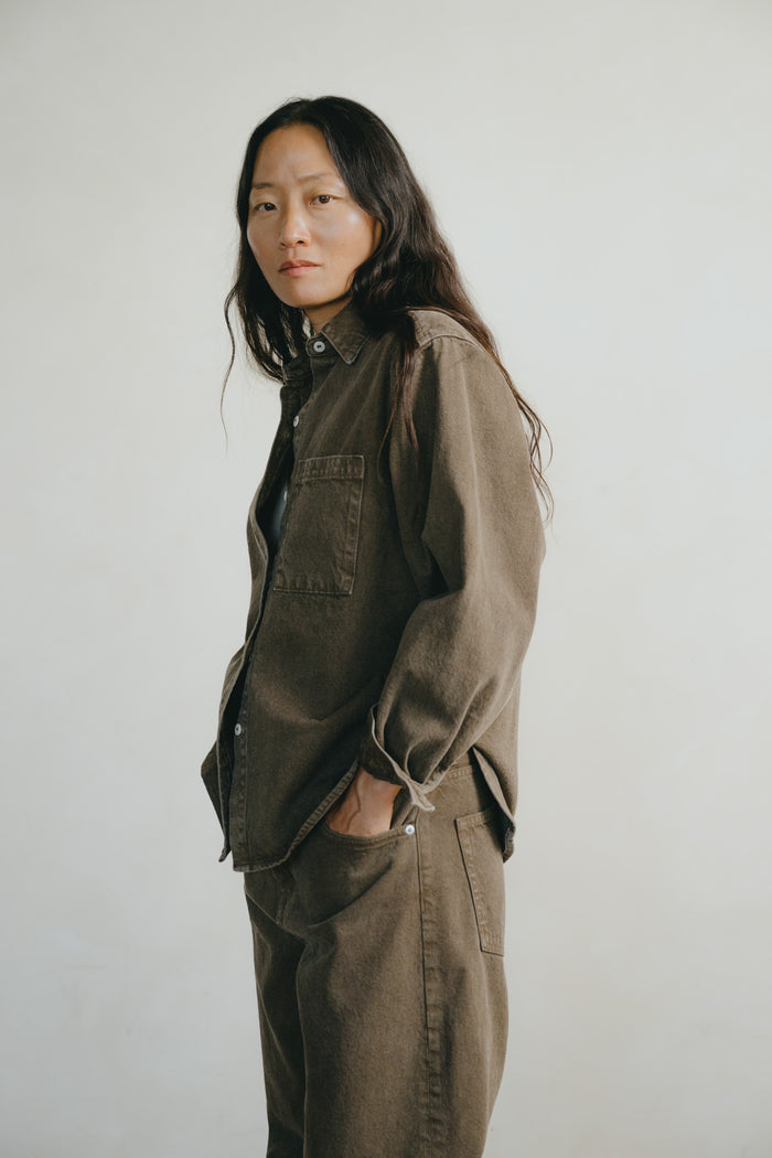 Denim Marcie Shirt, Recycled Denim, Vintage Brown
