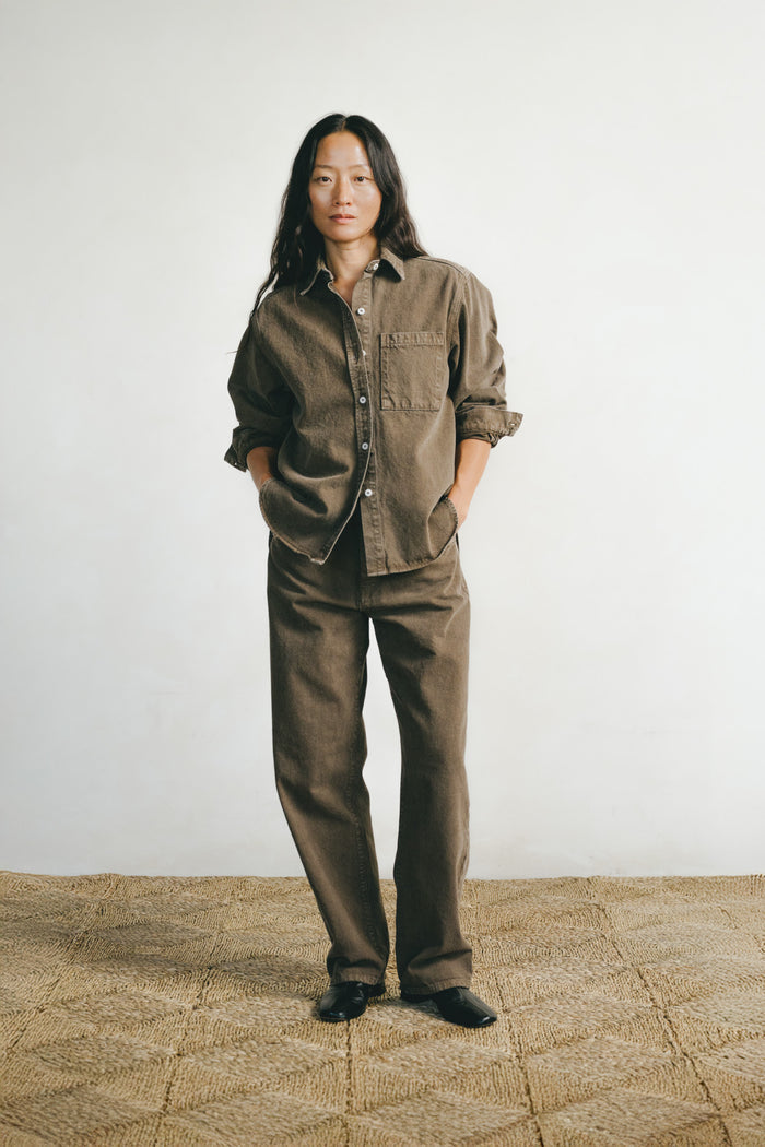 Denim Marcie Shirt, Recycled Denim, Vintage Brown