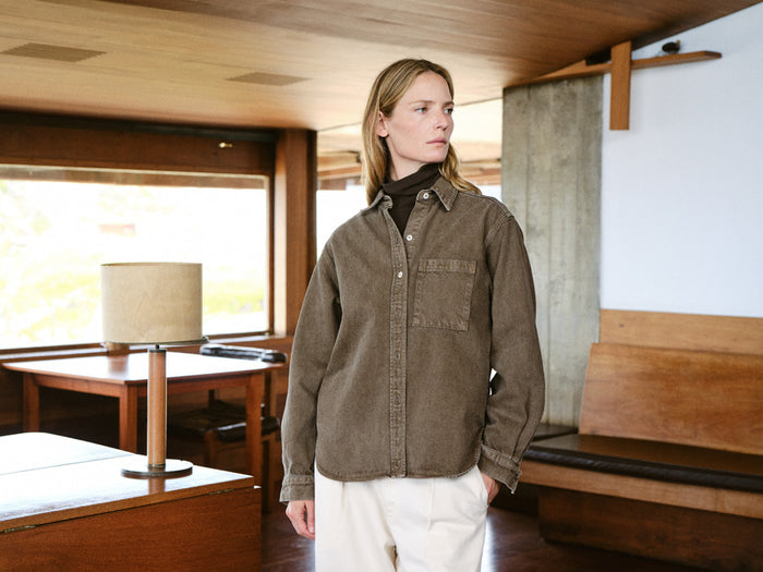 Denim Marcie Shirt, Recycled Denim, Vintage Brown