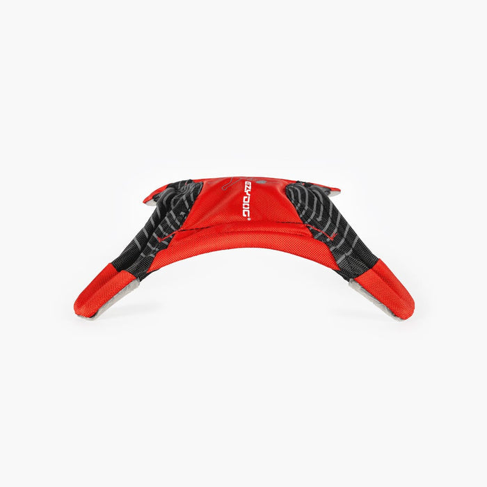 Red and black dog toy on a white background