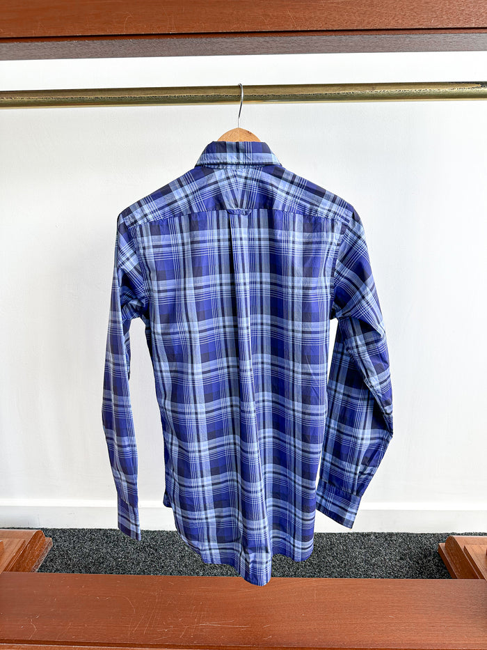 Drake's Navy Blue Checked Cotton Shirt - House Of Huntington