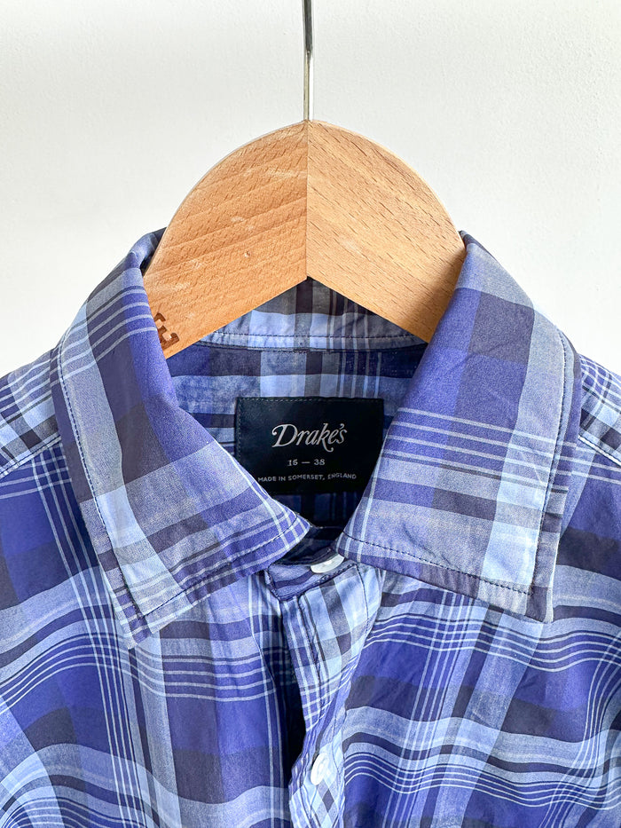 Drake's Navy Blue Checked Cotton Shirt - House Of Huntington