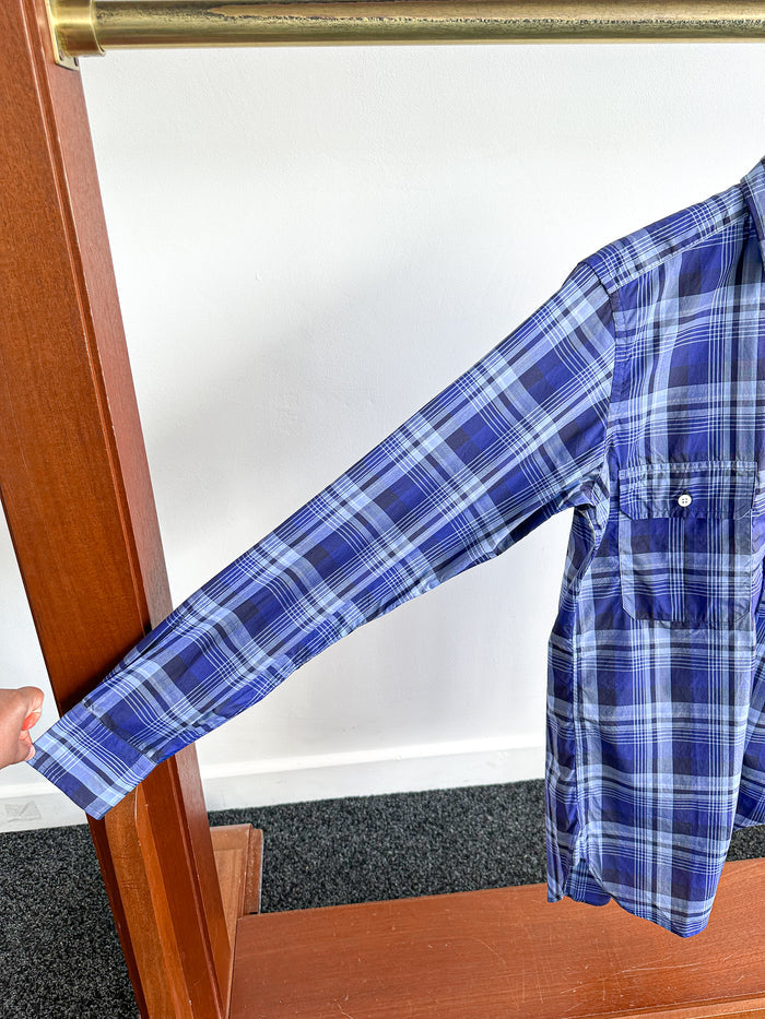 Drake's Navy Blue Checked Cotton Shirt - House Of Huntington