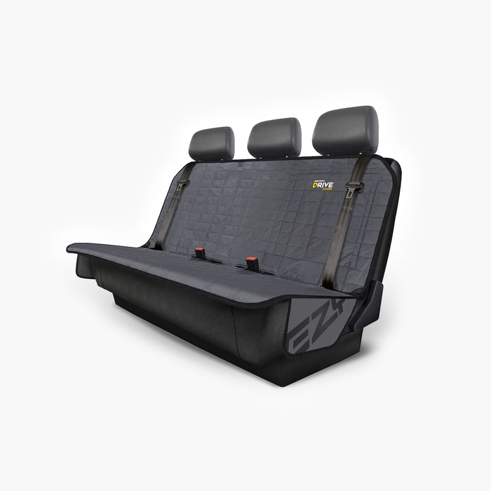 A hammock-style dog car seat cover with grey color, featuring headrest straps and a non-slip base.