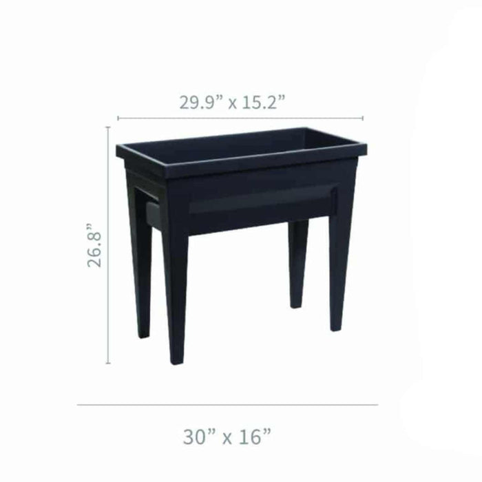 The Elevated Harvest Planter by Pickup & Local Delivery Only is a rectangular raised garden bed with four legs, measuring 29.9" L x 15.2" W x 26.8" H and a sturdy base of 30" x 16".