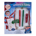 The Elf On The Shelf®: Scout Elf Express - Letters to Santa® Mini set is a delightful Christmas activity kit including elf-sized letters, red and green pens, special paper, envelopes, a keepsake ornament, and a storybook. Its packaging features playful elf illustrations and festive decor.