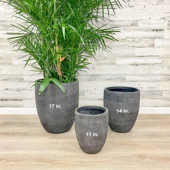 Fiberclay Mixed Stripe Planter - Black - 17-inch - Hicks Nurseries