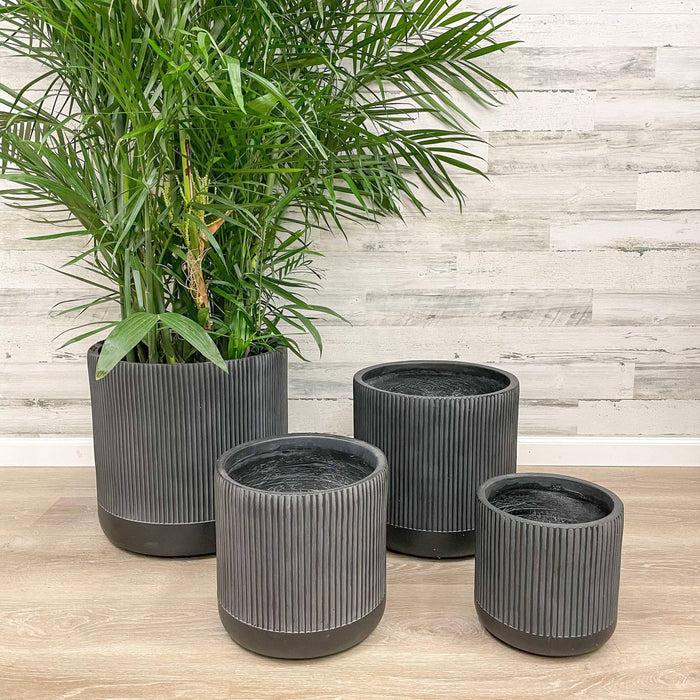 Fiberclay Ribbed Cylinder - Black - 17-inch - Hicks Nurseries