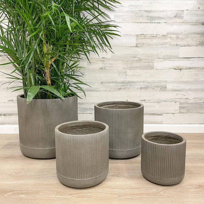Fiberclay Ribbed Cylinder - Brown - 17-inch - Hicks Nurseries