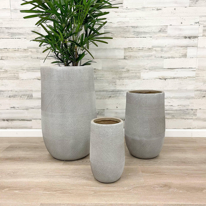 Fiberclay Tall Mixed Stripe Planter - Taupe - 18-inch - Hicks Nurseries