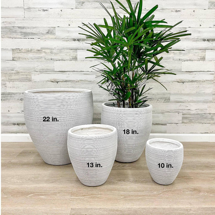 Fiberclay Taper Striped Planter - White - 18-inch - Hicks Nurseries