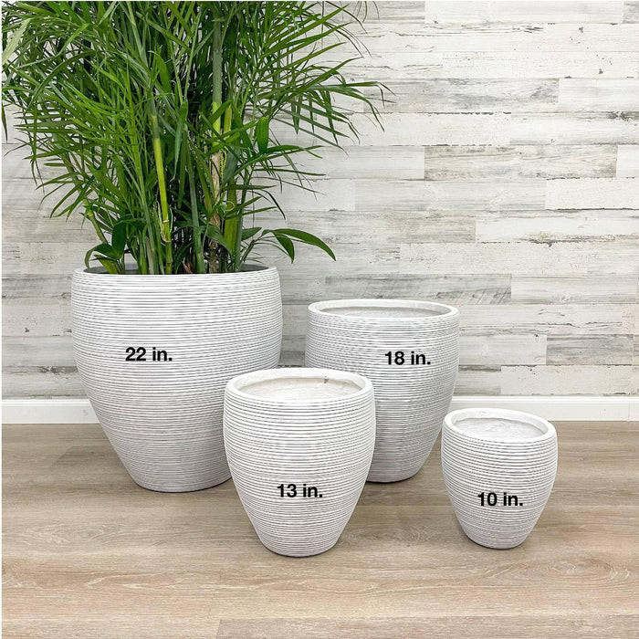Fiberclay Taper Striped Planter - White - 22-inch - Hicks Nurseries