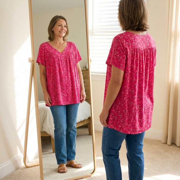 Florella – Flowy V Neck Printed Blouse