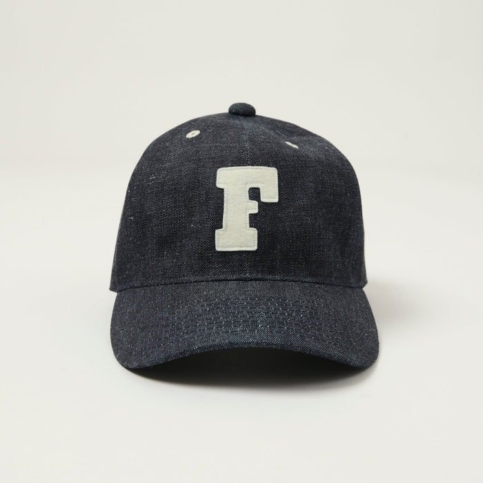 Full Count 6843 Six Panel Denim Baseball ’F’ Letterman Cap - Indigo Blue