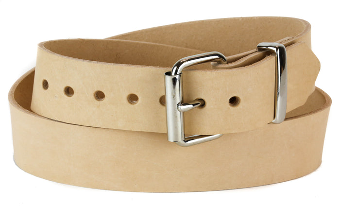Genuine Beige Leather Dress Casual Jean Belt  1 1/2" Width Roller Buckle