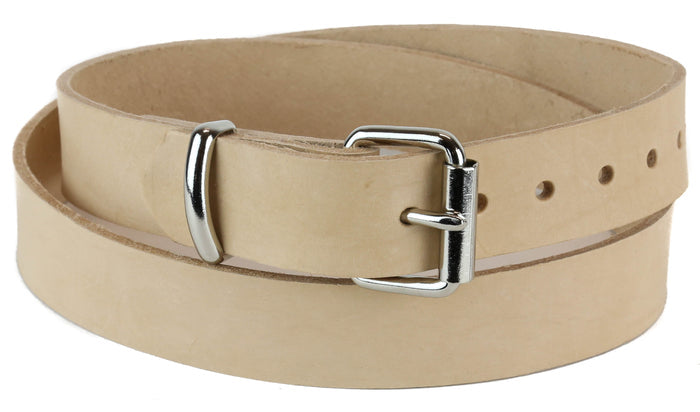 Genuine Beige Leather Dress Casual Jean Belt  1 1/4" Width Roller Buckle