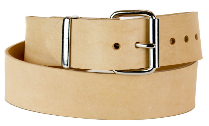 Genuine Beige Leather Dress Casual Jean  Belt  1 3/4" Width Roller Buckle